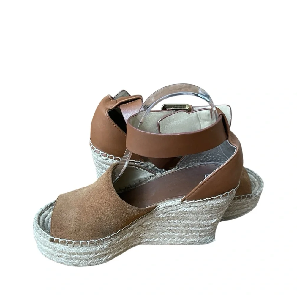 Marc Fisher Mladalyn Suede Brown Wedge Platform Espadrilles with Ankle Strap 6.5